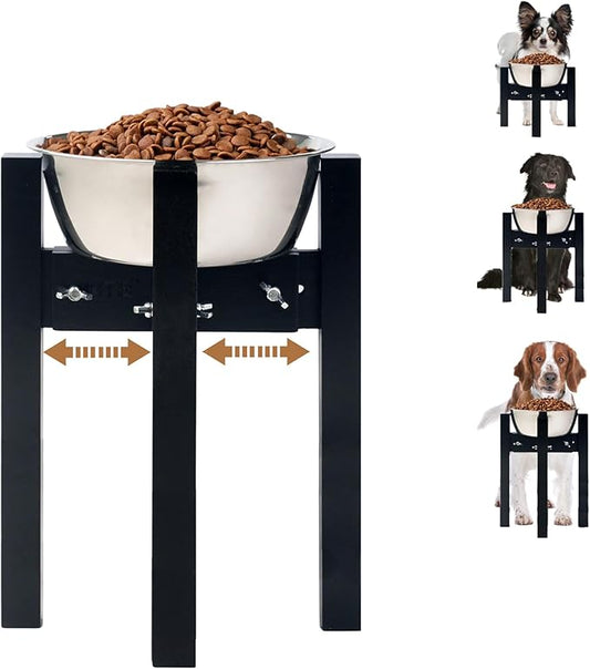 Elevated Dog Bowl Stand,Adjustable Dogs Food Stand for 8”-11” Bowls,Single DogBowl Holder 14” Tall for Large Dogs Black
