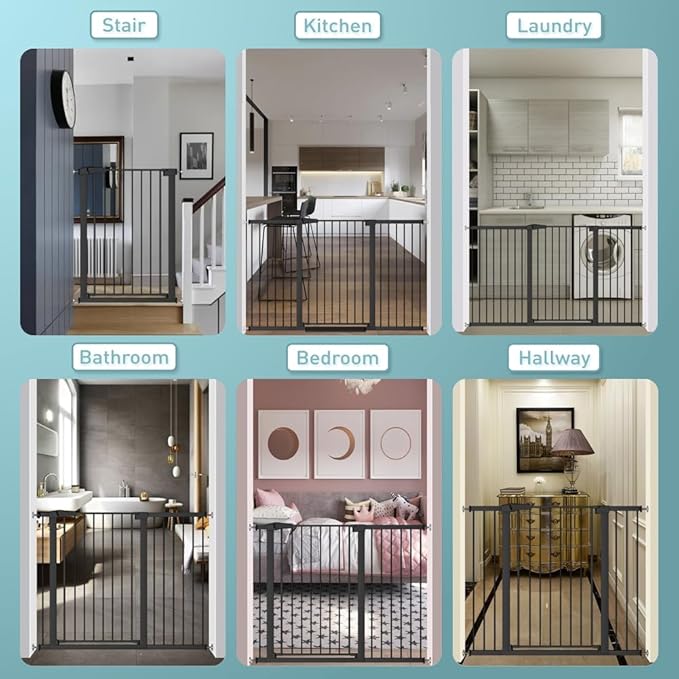 Fairy Baby 38" Extra Tall Dog Gate for Stairs, 59.9"-65.3" Extra Wide Large Walk Thru Baby Gate for Doorway, Long Safety Child Toddler Gate, Metal Auto Close Puppy Cat Gate for the House, Black