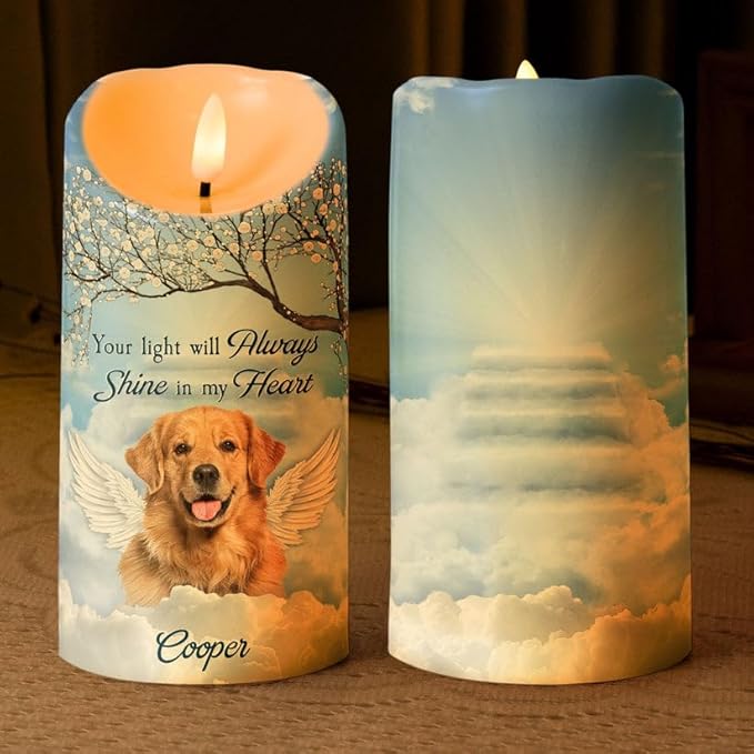 Custom Cat Dog in Heaven Memorial Led Candle Gift for Loss of Cat Dogs Your Light Will Always Shine in My Heart Pet Decor Remembrance Sympathy Led Candle for Dog Mom Dad On Pet Birthday Christmas