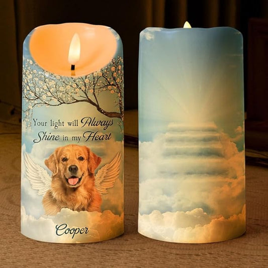 Custom Cat Dog in Heaven Memorial Led Candle Gift for Loss of Cat Dogs Your Light Will Always Shine in My Heart Pet Decor Remembrance Sympathy Led Candle for Dog Mom Dad On Pet Birthday Christmas