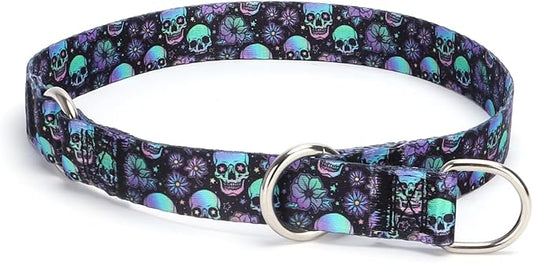 No Pull Martingale Collar with Slidable Stop Ring for Small, Medium, Large Dogs (L, Skull)