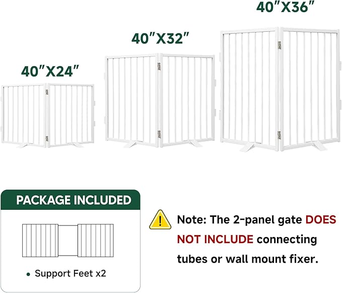 Snagle Paw Metal Freestanding Dog Gate,40” W x 36” H Dog Fence with Support Feet for Doorways, Stairs and Hallways, Portable Pet Gate for Indoor Use (2 Panel, White)