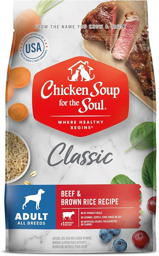 Chicken Soup for the Soul All Natural Premium Adult Dry Dog Food, Real Meat First Ingredient, No By-Products, Supports Gut & Immune Health, Beef & Brown Rice, 28lb