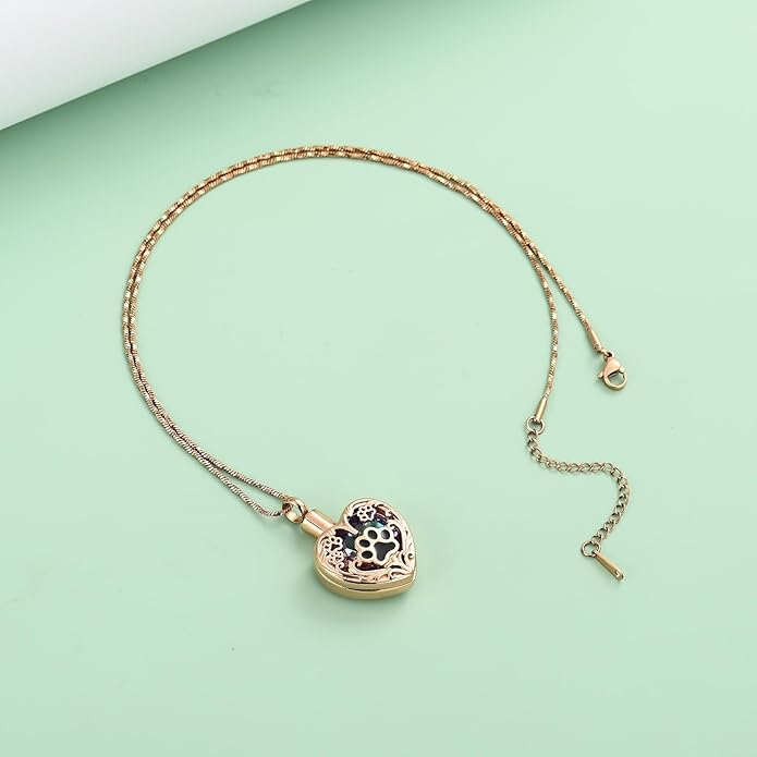Heart Urn Necklace For Ashes Birthstone Pet Memorial Jewelry Dog Paw Print Cremation Pendant Stainless Steel Keepsake Gift For Pet Lovers