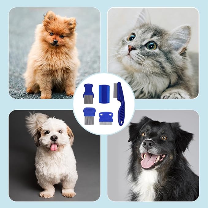5 Pieces Dog Tear Stain Remover Combs, Pet Grooming Flea Combs, Double Sided Care Comb for Kittens Puppies Removal Crust and Slime(Blue)