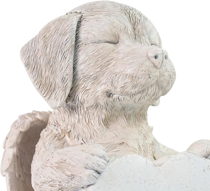Angel Dog Holding Heart Memorial Stone, Dog Garden Statue Pet Headstone Grave Markers Outdoor Loss Sympathy Gift