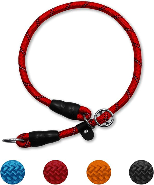 LOS ANDES Dog Slip Collar with Slidable Stopper, No Pull Choker Training Martingale Collar for Small Medium Large Dogs, Nylon, Red-Reflective, M (19 in x 10 mm)