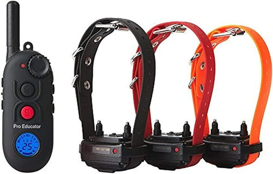 Educator Pro 1/2 Mile Dog Training Collar with Ergonomic Remote, Safe Humane Vibration Stimulation, Pavlovian Tone, Waterproof, Odorproof Biothane Collar, Night Light, Rechargeable, 3 Dog, Black