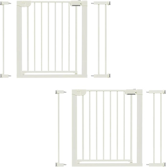 29.5-40.6" Magnetic Baby Gate for Stairs, Baby Safety Essentials, Auto Close Gate for Doorways, Easy Install Pressure Mounted Dog Gate Indoor, Pet Gates for Dogs, White (2 Pack)
