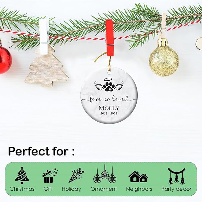Pet Memorial Ornament - Ceramic Keepsake to Hang on Christmas Tree - Honor & Remember Your Beloved Pet’s Memory.