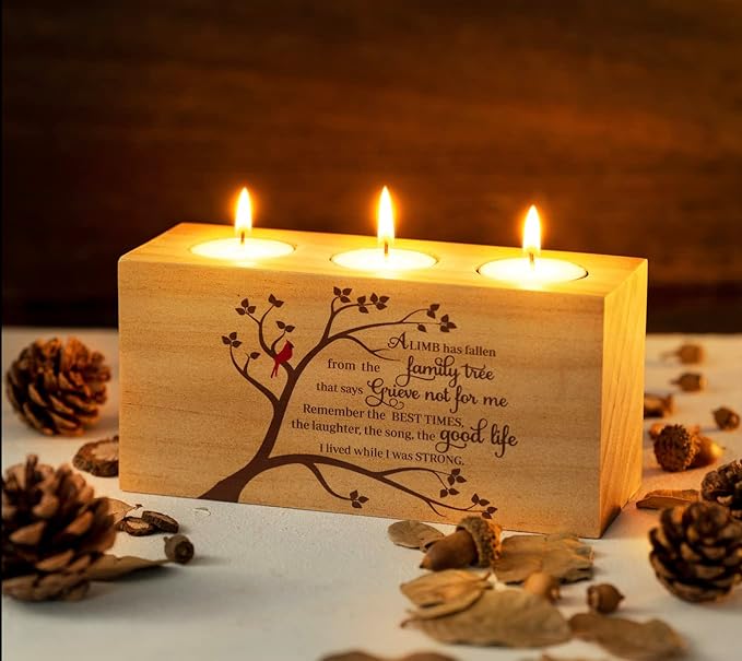 Sympathy Gifts for Loss of Loved One – Memorial Bereavement Gifts Candle Holders – Handcrafted Wooden Keepsake with Poem I Condolence Gift, Bereavement Gifts for Loss of Mother, Father (A Limb)