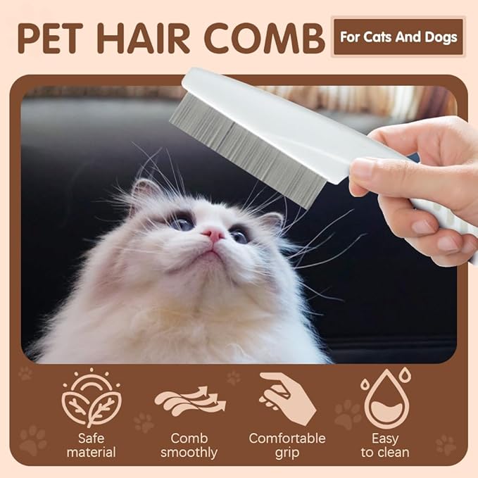 2PCS Multifunctional Pet Hair Comb, 2025 New Tear Stain Removal Comb Pet Grooming Brush, Dual-Sided Fine-Tooth Stainless Grooming Massage Comb Kit for Puppies (Green)