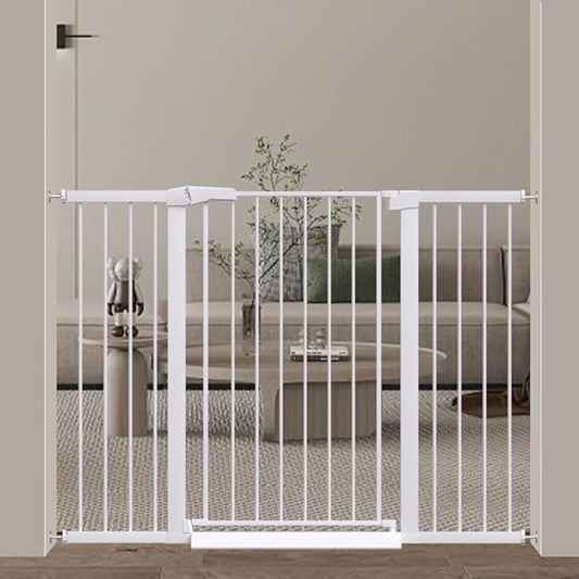 Fairy Baby 38" Extra Tall Baby Gate, 48.9"-54.3" Extra Wide Large Pet Gate, Metal Auto Close Child Gate Indoor, Pressure Mounted Dog Gate Safety Barrier Fence for Stairs Doorways No Climb, White