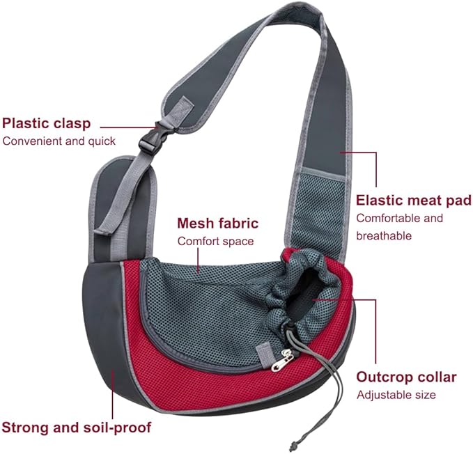 Dog Carrier Sling Front with Adjustable Strap Outdoor Travel Shoulder Pet Bag(Red)