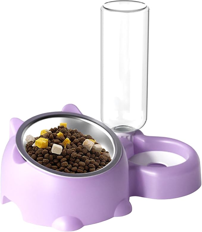 Dog Bowls, Cat Food and Water Bowl Set 16 Degree Tilted Dog Dish with Water Dispenser Automatic Dispenser Bottle Spill Proof Pet Feeder for Cats and Dogs