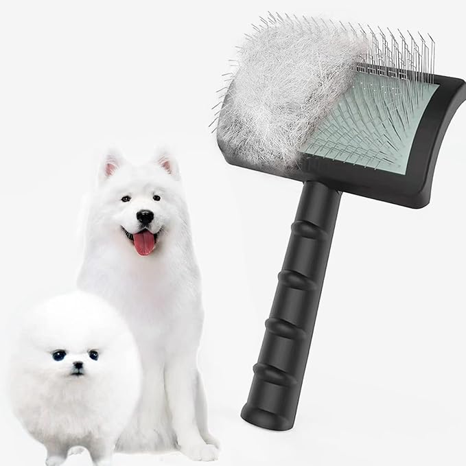 Firm Slicker Brush for Dogs- Extra Long Pin Slicker Brush for Large Dog Pet Grooming Wire Brush and Deshedding (Black)