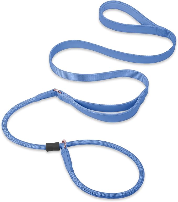 Slip Lead Dog Leash, Dog Training Leash with Double Handle, Soft Leather Slip Leash and Collar, Heavy Duty Nylon Dog Lead, No Pull Walking for Medium Large Small Dogs 5ft Blue Purple