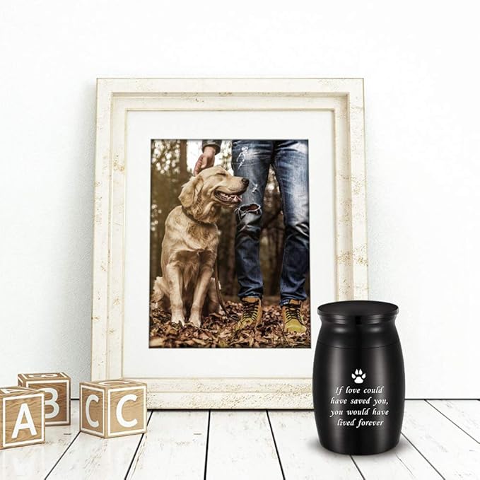 abooxiu 3 Inches Small Keepsake Urn for Pet Dog Ashes Aluminum Mini Cremation Urns for Dog Cat Memorial Ashes Urn for Sharing Fur Friend Ashes-Black