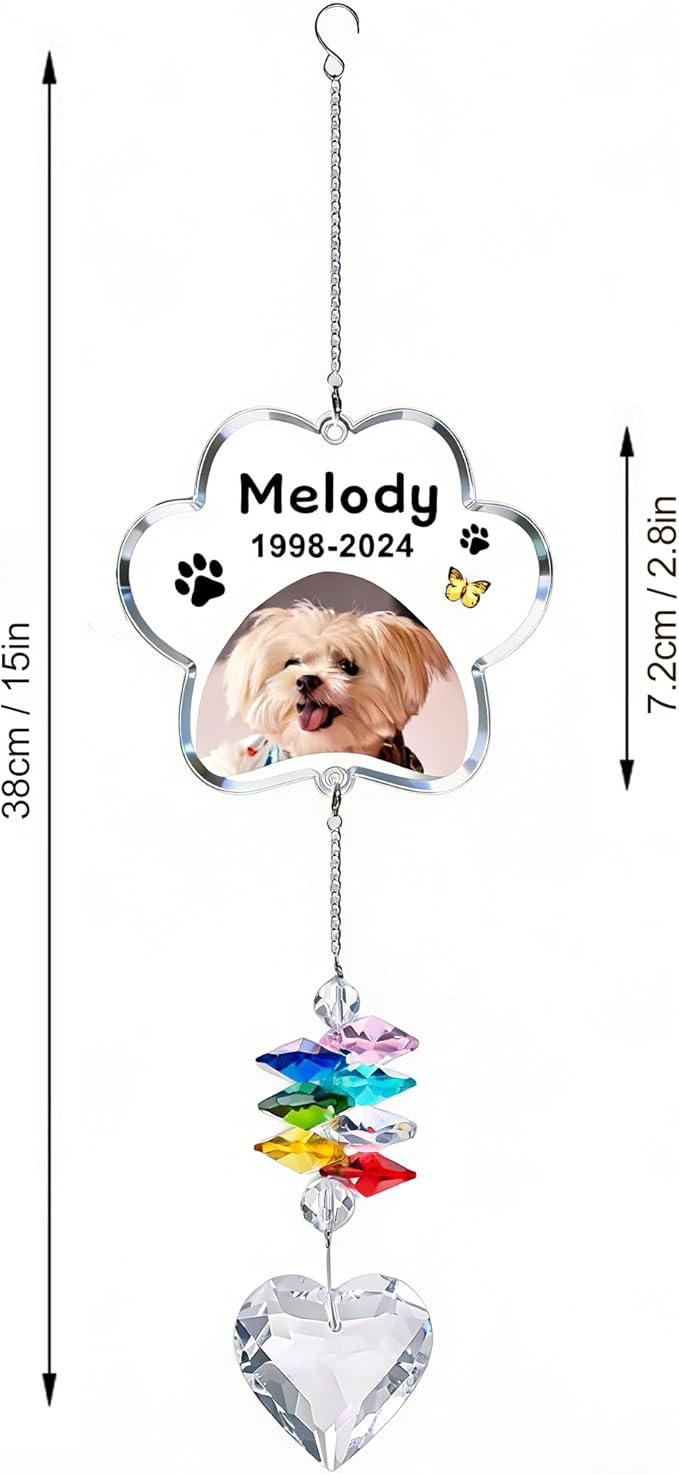 EDSG Personalized Dog Memorial Gifts for Loss of Dog - Pet Sympathy Gifts with Photo, Custom Pet Bereavement Gift, Rainbow Bridge Memorial Suncatcher for Cat (Design 4)