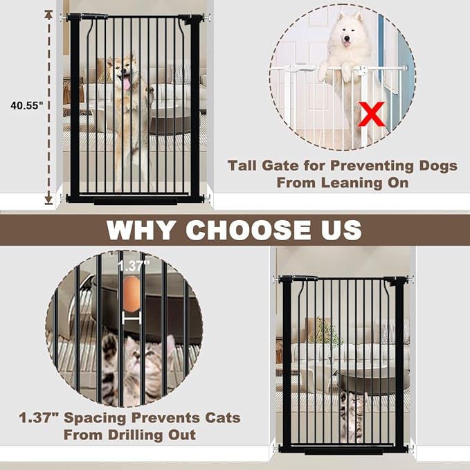 40.55" Extra Tall and Wide Baby & Dog Gate, 68.6-71.2 in, Pressure Mounted, Black