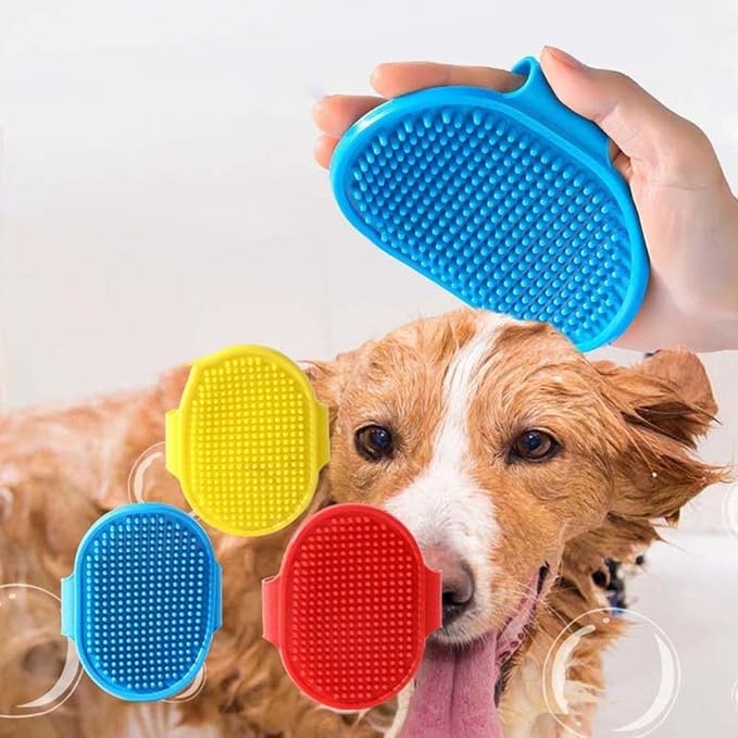 Dog Grooming Brush, Pet Shampoo Bath Brush Soothing Massage Rubber Comb with Adjustable Ring Handle for Long Short Haired Dogs and Cats(Green)