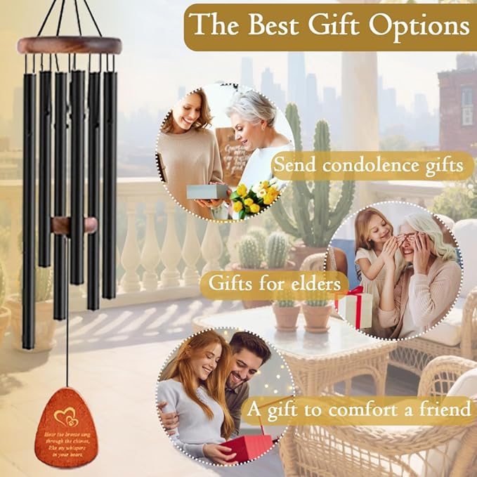 Dog Memorial Gifts Wind Chimes, Pet Loss Sympathy Gift, 25.5'' Dog Cat Passing Away Remembrance Wind Chime with Rainbow Bridge Poem Card, Black