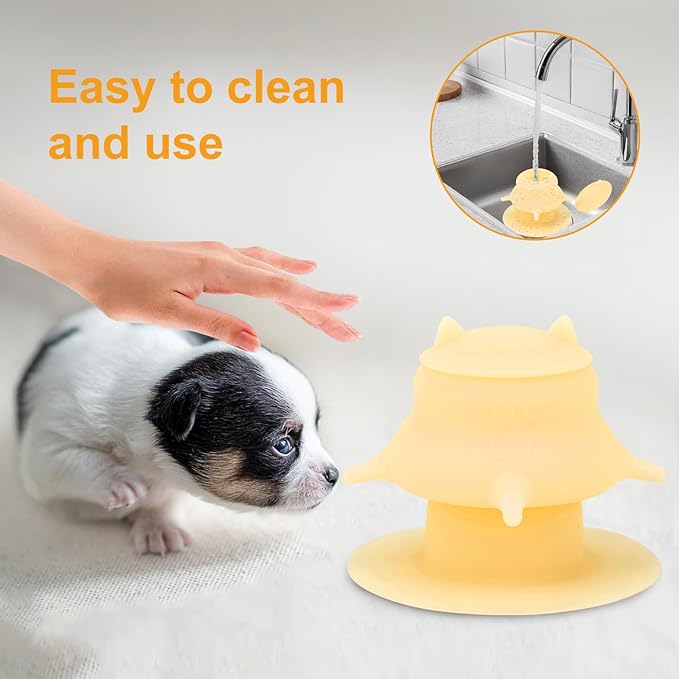 Puppy Milk Feeder,Dispenser Food Grade Silicone with 4 Dummy Nipples 230ml Capacity,Leak Proof Ideal Height Strong Suction,Puppy Milk Feeding Station for Newborn Dogs(Orange)