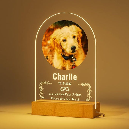 Bemaystar Personalized Dog Memorial Gifts Custom Dog Memorial Night Lights for Grieving Pet Owners, Pet Loss Gifts Cat memorial gifts Loss of Dog Sympathy Gift with Picture Name Date Custom Plaque