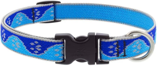 Lupine Large Reflective Dog Collar 3/4" Wide Blue Paws Adjusts from 15" to 25"