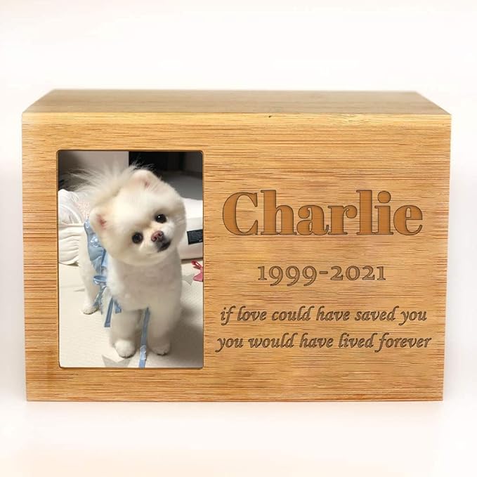 ODB Personalized Cremation Urns for Dogs Ashes, Wooden Pet Memorial Keepsake Urns, Photo Box Pet Cremation Urn