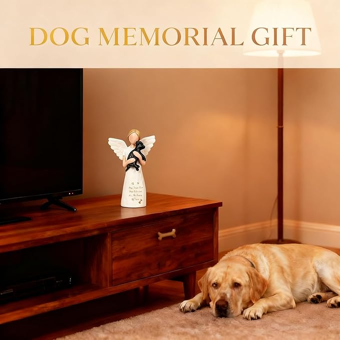 Dog Memorial Sympathy Gift for Loss of Pet, Comforting Bereavement Memorial for Grieving Dog Owners, Hand-Painted Figure，Resin Angel Statues，Garden or Home Memorial Display