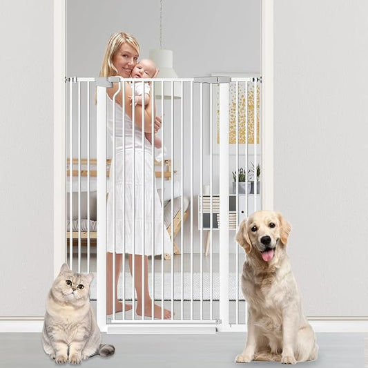 51.18" Tall Extra Tall Pet Gate Dog Door, Auto Close Safety Gates for Kitchen Living Room Doorways Hallway,Indoor Pet Gates for Dogs or Cats(Black) (White, 29.6-40.5")