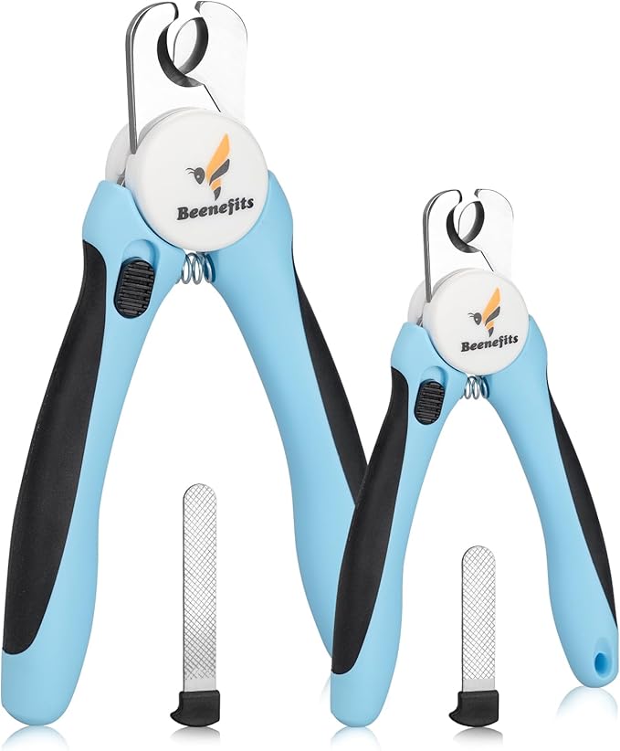 Large Dog Nail Clippers with Sharp Stainless Steel Blade for Smooth Cutting, Ergonomic TPE Handle Special Baffle to Avoid Flying Nail Fragments, Hidden Nail File (Large/Medium), Blue