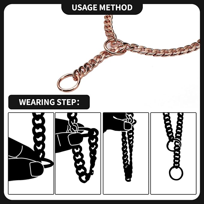 Stainless Steel P Chock Metal Chain -JYHY Dog Necklace Collars Walking Training Pet Supplies for Small Medium Large Dogs (20" (Neck Fits 16"-18"), Rose Gold-1)