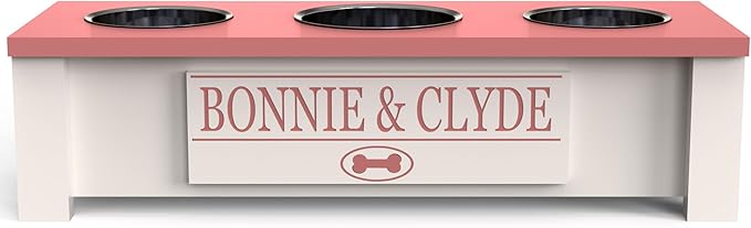 GTW Elevated 3 Bowl Dog Feeding Station - Customized Triple Stand for Small Dog Breeds - Includes Storage & Stainless Steel Bowls (Small, Pink)