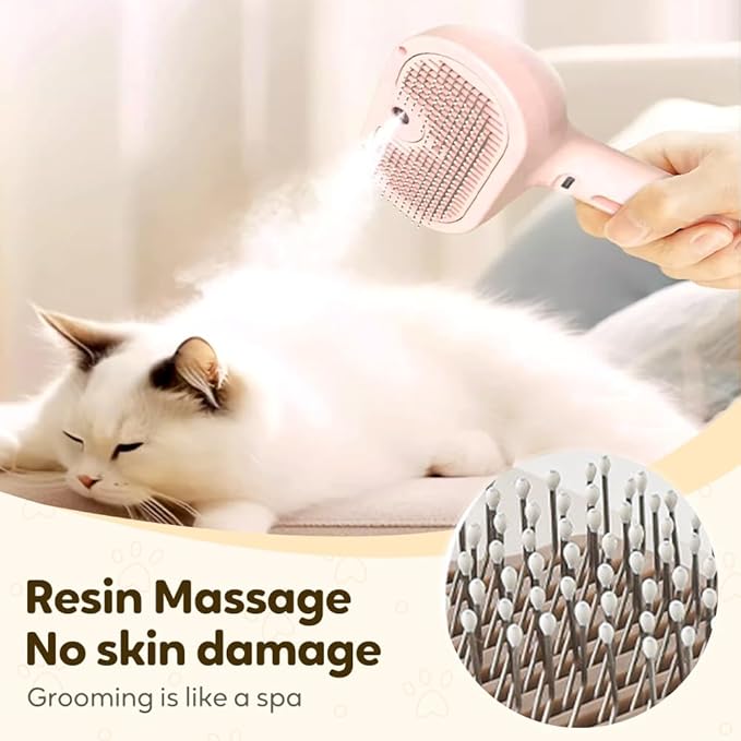 3 in 1 Pet Grooming Brush with Fine Mist Spray, Deshedding Tool for Dogs & Cats, Hair Removal Grooming Tool for Long Short Hair Pets (White)