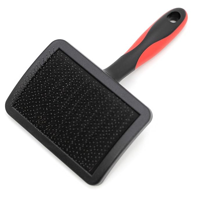 Jeffers Pet Hard Pin Universal Slicker Brush for Dogs & Cats – Firm Bristles, Curved Head for Tough Mats & Tangles, Non-Slip Grip, Best for Thick Coats, Heavy Matting – Black, Red - Large