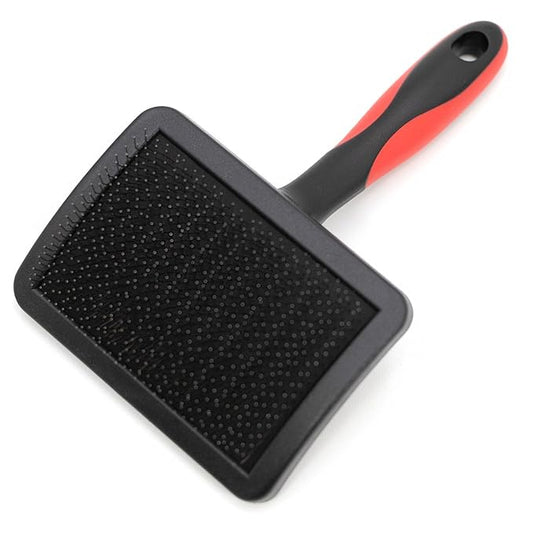 Jeffers Pet Hard Pin Universal Slicker Brush for Dogs & Cats – Firm Bristles, Curved Head for Tough Mats & Tangles, Non-Slip Grip, Best for Thick Coats, Heavy Matting – Black, Red - Large