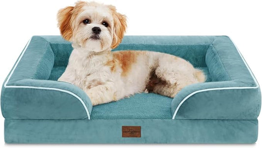 Comfort Expression Orthopedic Dog Bed for Medium Dogs 28x19 Inch, Waterproof Egg Crate Foam Medium Pet Bed with Removable Bolsters, Dog Couch with Washable Cover & Non-Slip Bottom, Washed Blue