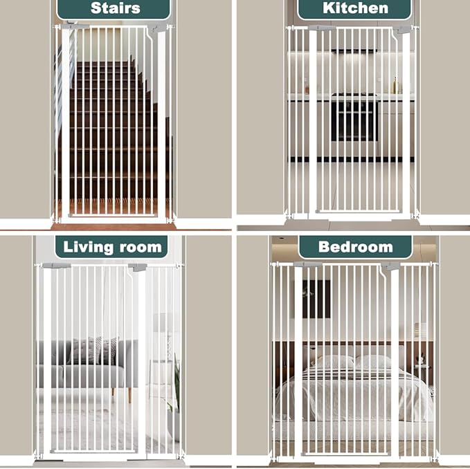51.18" Tall Extra Tall Pet Gate Dog Door, Auto Close Safety Gates for Kitchen Living Room Doorways Hallway,Indoor Pet Gates for Dogs or Cats(Black) (White, 29.6-48.4")