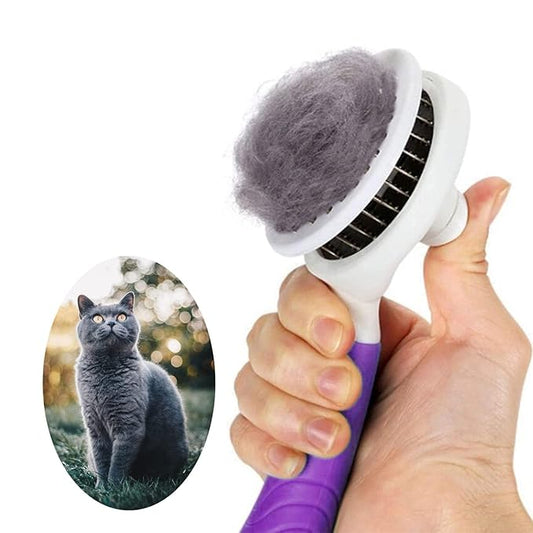 Self Cleaning Slicker Brush - Cat Brush Skin-Friendly Deshedding Grooming Massaging Tool for Long & Short Haired Pets, Cat Hair Brushes Easy Removes Undercoat for Dogs Cats Rabbits-UPGRADED, Purple