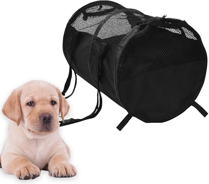 Puppy Dog Crate for Car Travel, Car Seat Portable Kennel for Small Dogs Cat, 23 Inchs Small Pet Crate, Foldable Pet Cage Carrier, Lightweight Sturdy Oxford Breathable Mesh Easy Install (Black)