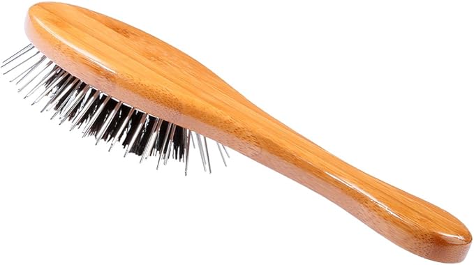 Bass Brushes | The Hybrid Groomer | Shine & Condition Pet Brush | Patented & Award Winning Pet Brush | Natural Bristle + Alloy Pin | Pure Bamboo Handle | Small Oval | Dark Finish | Model A13-DB