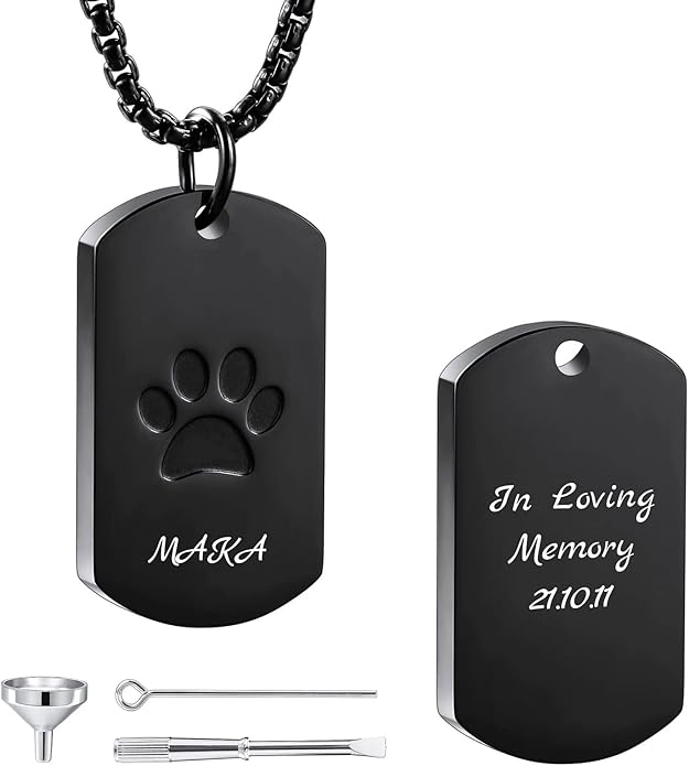 Personalized Urn Necklace for Pet Ashes Custom Photo/Name/Date Paw Print Pendant for Women Men Cremation Jewelry Memorial Keepsake for Dog/Cat/Pet Urn Necklace with Funnel Fill Kit