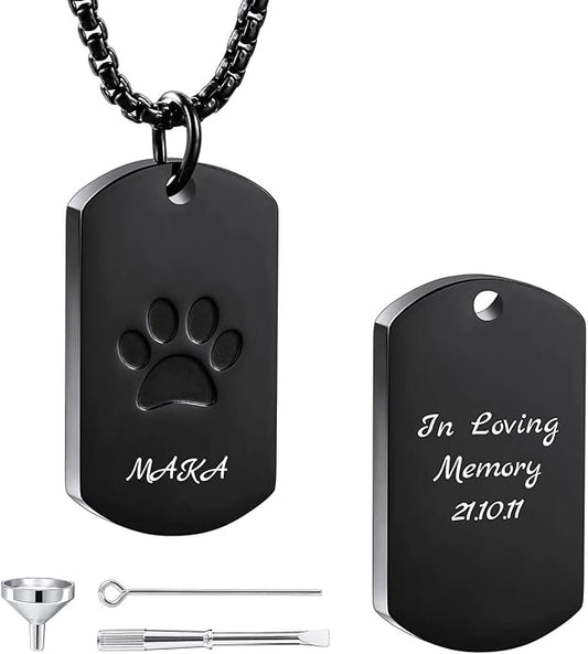 Personalized Urn Necklace for Pet Ashes Custom Photo/Name/Date Paw Print Pendant for Women Men Cremation Jewelry Memorial Keepsake for Dog/Cat/Pet Urn Necklace with Funnel Fill Kit
