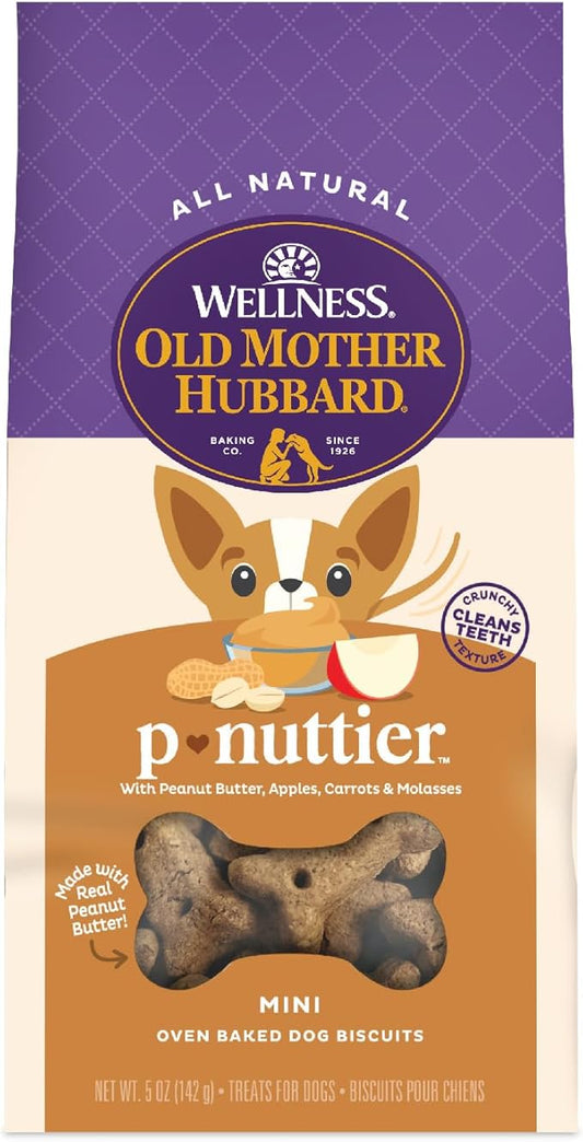 Wellness Old Mother Hubbard Classic P-Nuttier Dog Biscuits, Natural Training Treats, Peanut Butter Flavor, Mini Size, 5 oz Bag
