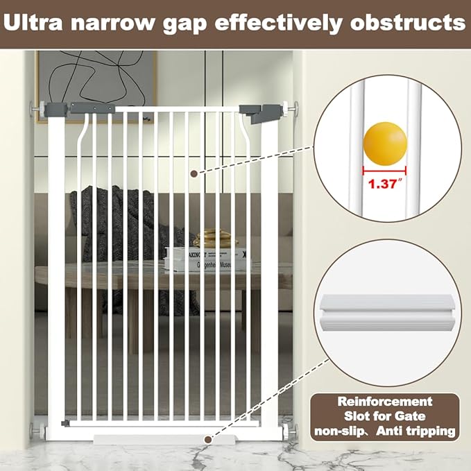 41" Extra Tall Baby Gate for Doorways and Stairs No Drill, Adjustable 72.3-76.7" Auto Close Dog Gate Indoor, Pressure Mounted Walk Through Swing Wide Pet Gate, Tall Cat Gate with Expansion Kit, White