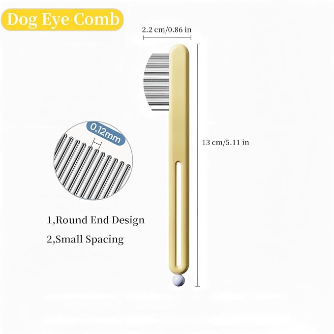 Precision Tear Stain Comb for Small Dogs Cats Face Eye Gunk Removal Tool ，Fit Yorkie, Shih Tzu, Maltese, Maltipoo, Pomeranian, Puppy Starter Kit, Pet Supplies (Yellow)