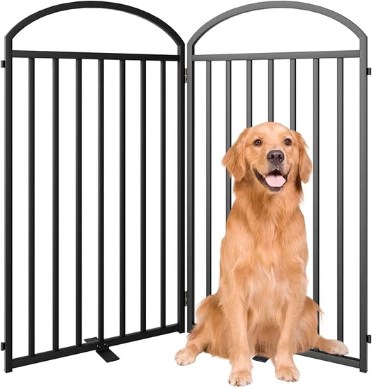 2 Panels Full Matel Freestanding Dog Gates, 48" Extra Wide 36" Tall Free Standing Dog Pet Gate for Indoor & Outdoor. Foldable Pet Fences for Doorways, House, Stairs, Porch, Deck, Yard