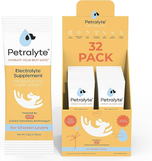 Petralyte Dog Electrolytes and Joint Supplement | Hydration Support for Dogs w/Glucosamine, Chondroitin & More | Electrolytes for Dogs with Prebiotics | for Chicken Lovers | 32 Packets